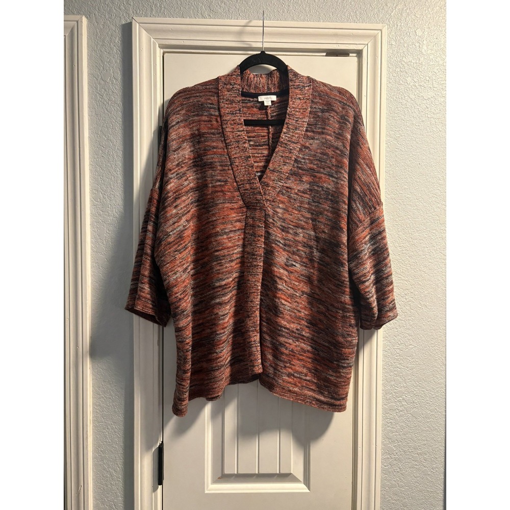Pure Jill J. Jill Cardigan Womens L Petite Terracotta Multi Space Dye Open Front